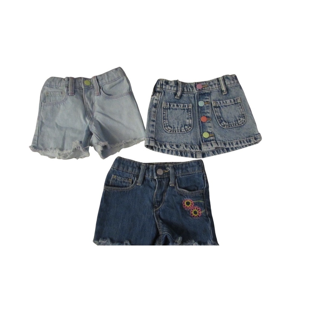 Old Navy Toddler Girls Denim Bundle 2 Shorts 1 Skirt 12-18 Months Blue Jean Lot